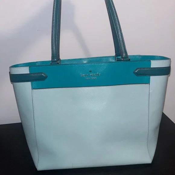 kate spade Two-Tone Light and Dark Teal Leather Tote - Picture 1 of 9